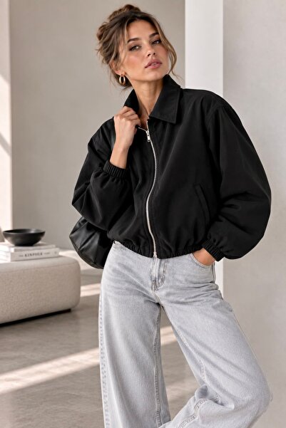 bb butik basic Εποχιακό μπουφάν μπόμπερ με φερμουάρ, άνετη εφαρμογή - Μαύρο F...