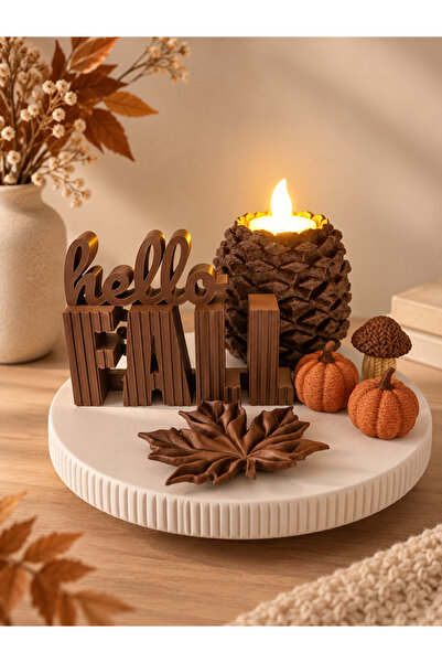 Hello Fall Dekoratif Sonbahar Seti – Tealight Mumluklu Masa ve Ev Dekoru