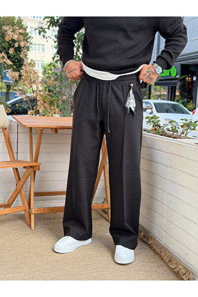 manch collection Modal Aksesuar Detaylı Çimalı Baggy Eşofman siyah 5137