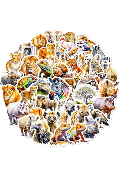 Generic 50 Pcs African Safari Animal Stickers Pack Cute Stickers for Kids Adu...