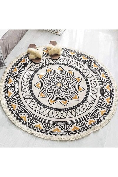 Generic Round Area Rug,90cm Round Nordic Handmade Fringe Carpet,Hand Woven Co...