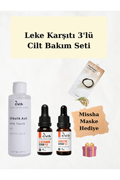 DOA KOZMETİK Koyu Leke Karşıtı Aydınlatıcı Cilt Bakım Seti (Glikolik Asit %7 ...