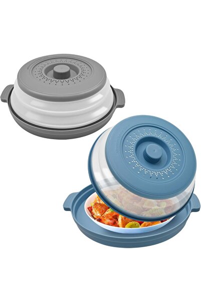 Generic 2-in-1 Collapsible Microwave Splatter Cover with Base Tray, Vented Li...