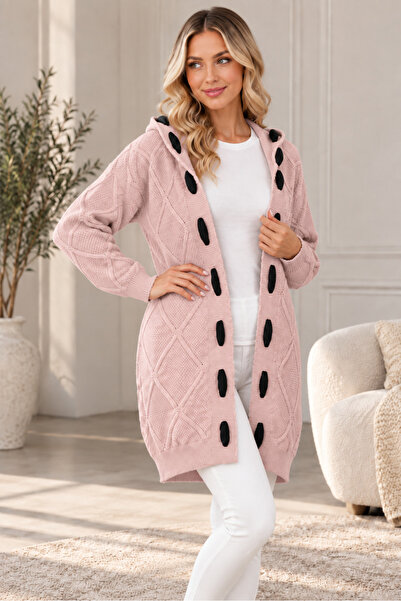 AQE FASHION Γυναικεία ζακέτα με κουκούλα, μακρυμάνικη, χωρίς κλείσιμο, με δια...