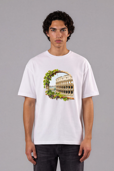VSRN Tricou supradimensionat alb cu imprimeu frontal, design antic România