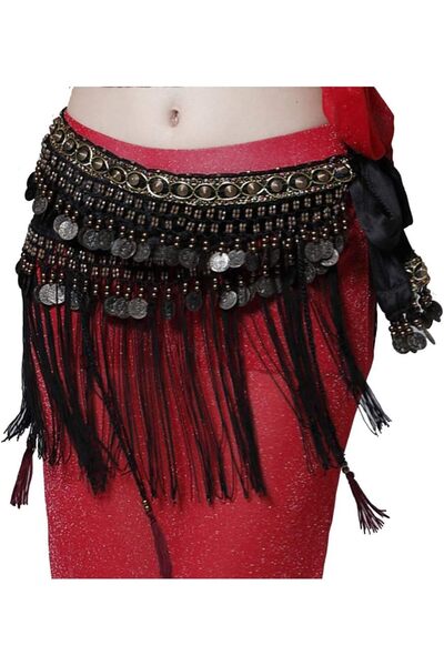 Generic MUNAFIE Women's Belly Dance Tribal Hip Scarf with Fringe Coins Velvet...