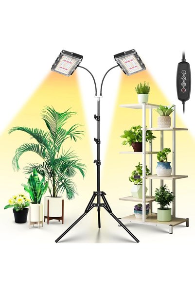 Generic مصباح نمو النباتات الداخلية، رأسان بإضاءة كاملة الطيف 200 واط LED، مؤ...