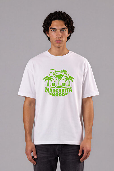 VSRN Tricou Margarita Mood Design cu imprimeu frontal, alb, supradimensionat