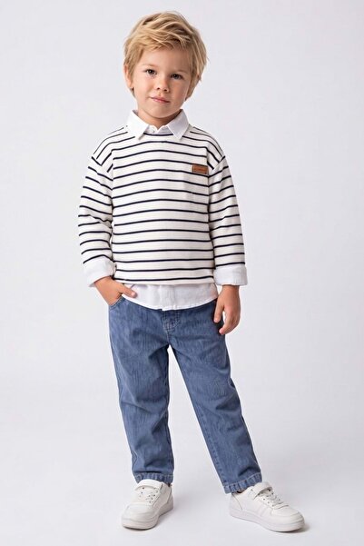 Mnk Baby&Kids Boy's 3-Piece Set with Striped Sweater, Shirt, and Jeans Pants ...