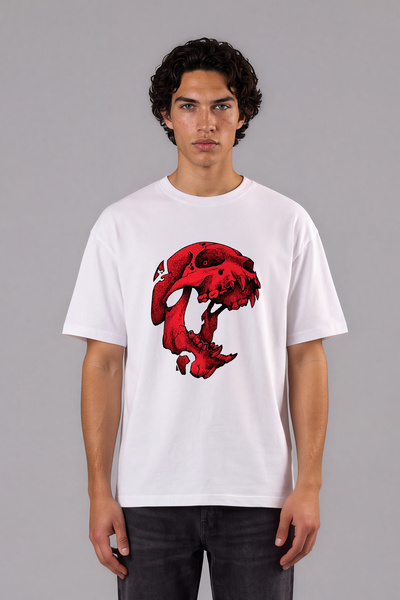 VSRN Tricou supradimensionat alb cu imprimeu frontal cu design Creature Skull