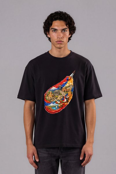VSRN România Tricou oversize negru cu imprimeu frontal