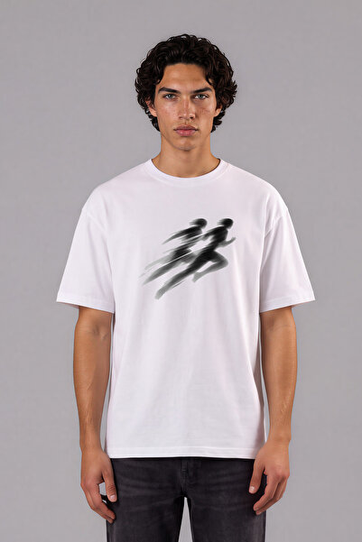 VSRN Tricou supradimensionat alb cu imprimeu frontal, design Running Couple
