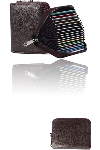 Generic 20 Card Slots Holder Wallet, Brown Card Cases, Genuine Leather Small ...