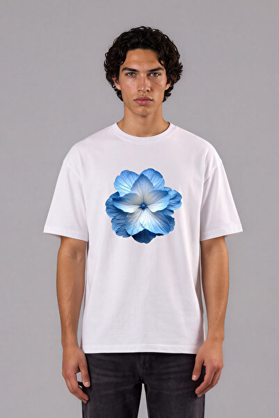 VSRN Tricou supradimensionat alb cu imprimeu frontal Blue Lale Design