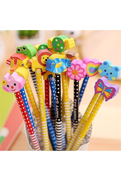 Generic Pack of 20 Colorful 7.28 Inch Length Random Cartoon Eraser Pencils, C...
