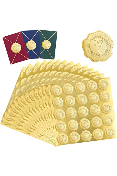 Generic 350PCS Gold Embossed Heart Stickers Self-Adhesive Heart Envelope Seal...