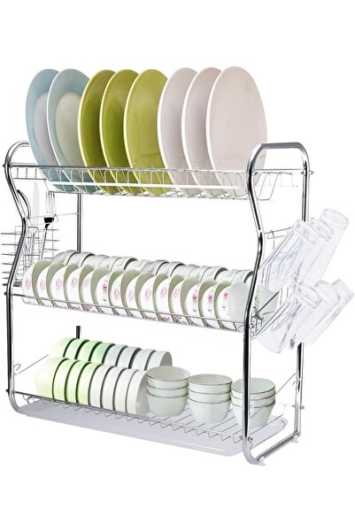 Generic المفرج للأوانى المنزلية 3 Tier Dish Rack Silver 56x50cm White