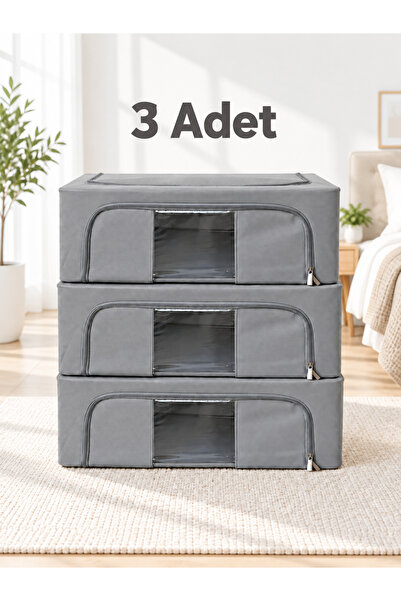 g'lly 3 Adet Baza Altı Kutu Hurç Organizer 44 L Çelik İskeletli Fermuarlı Ön ...