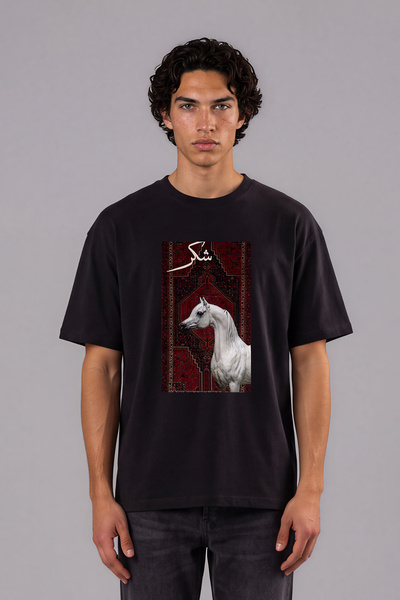 VSRN Tricou oversize negru cu imprimeu frontal Love Horse Design