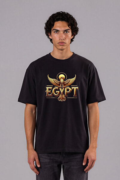 VSRN Tricou oversize negru cu imprimeu frontal Egypt Bird Design