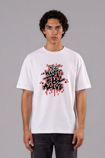 VSRN Tricou oversize alb cu imprimeu frontal I Just Design