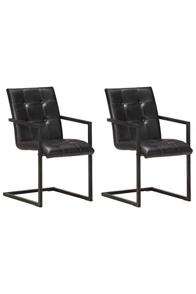 Syfax Scaune de bucatarie cantilever, 2 buc., negru, piele naturala