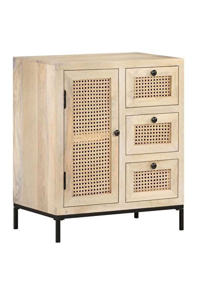 Syfax Μπουφές, 60x35x70 εκ., μασίφ ξύλο μάνγκο & φυσική ψάθα