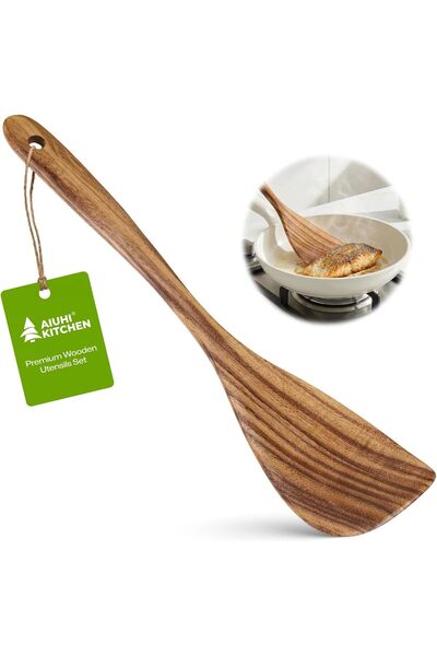 Generic Left Wooden Spatula, Sturdy Natural Teak Wood Spatula for Cooking, Lo...