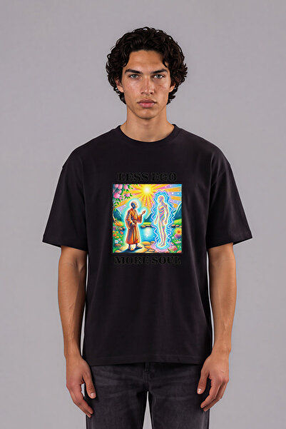 VSRN Tricou oversize negru cu imprimeu frontal Less Ego Design