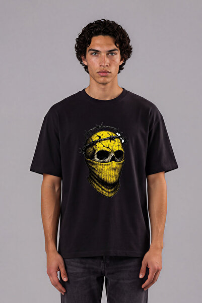 VSRN Tricou oversize negru cu imprimeu frontal cu design Mascled Skeleton