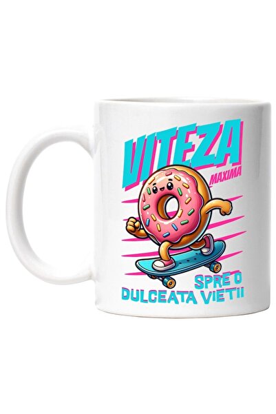 INOVATIX Cana alba personalizata,Gogoasa Glazurata Roz Pe Placa De Skateboard...