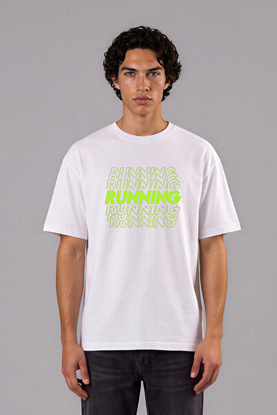 VSRN Tricou supradimensionat alb cu imprimeu frontal Running Running 3 Design