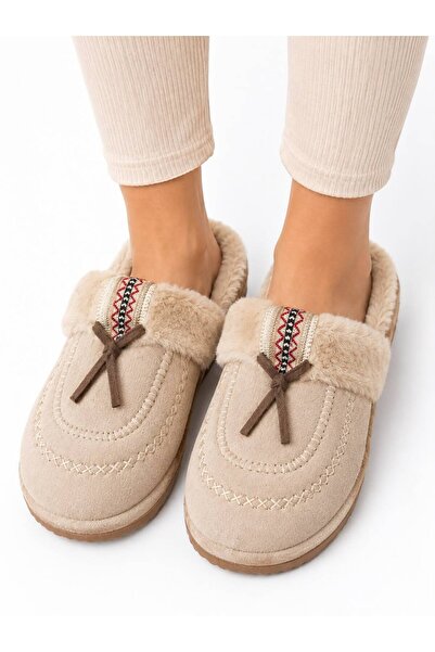 FEMME FATALE Embroidered Tassels, Fur and Plush Inside, Women's Home Slippers