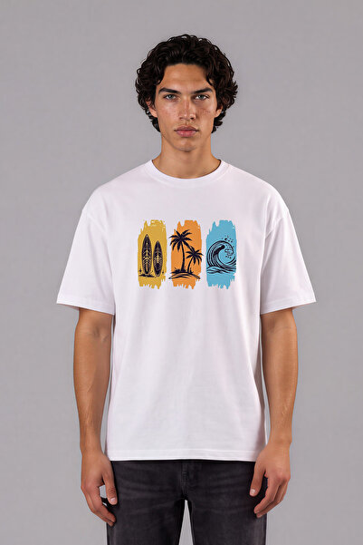 VSRN Μπλουζάκι Surf Objects 1 με σχέδιο, προτυπωμένο μπροστά, λευκό, oversized
