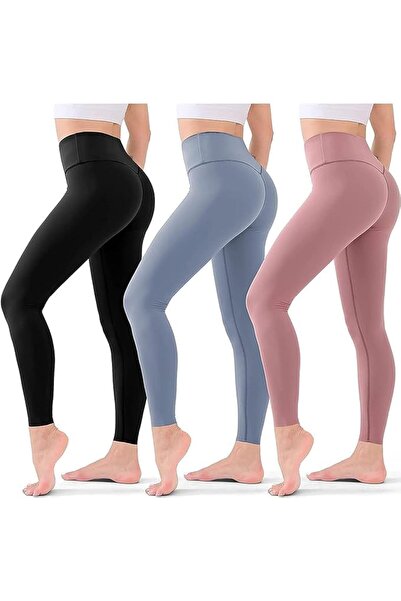 Generic مجموعة من 3 سراويل رياضية نسائية، سراويل يوجا مع خاصية التحكم في منطق...
