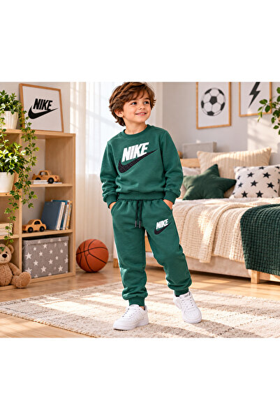 Uğur bebe Green kids' tracksuit set - stylish and comfortable 3-thread, unbru...