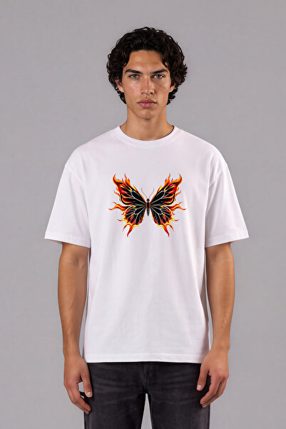 VSRN Flame Butterfly Design Pre-Printed White Oversize T-Shirt