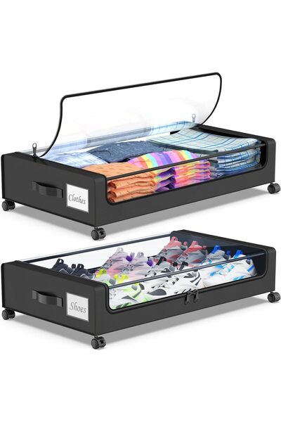 Generic Under Bed Storage with Wheels, 2-Pack Under Bed Storage Containers wi...
