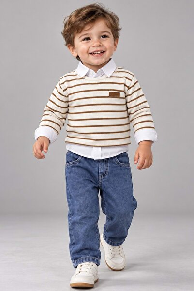 Mnk Baby&Kids Boy's 3-Piece Set with Striped Sweater, Shirt, and Jeans Pants ...