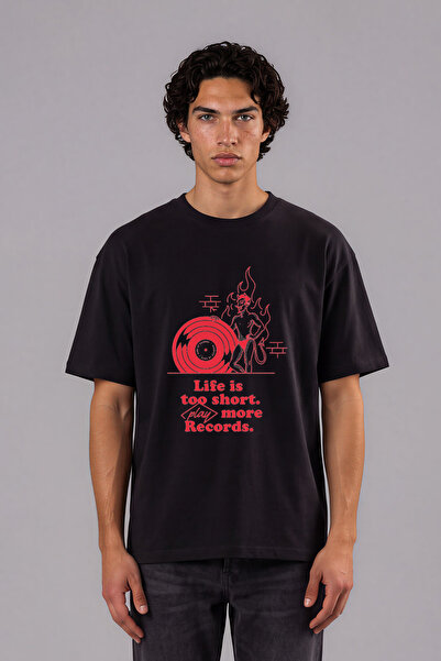 VSRN Life Is Short Σχέδιο με εμπρόσθια στάμπα Μαύρο Oversize T-shirt