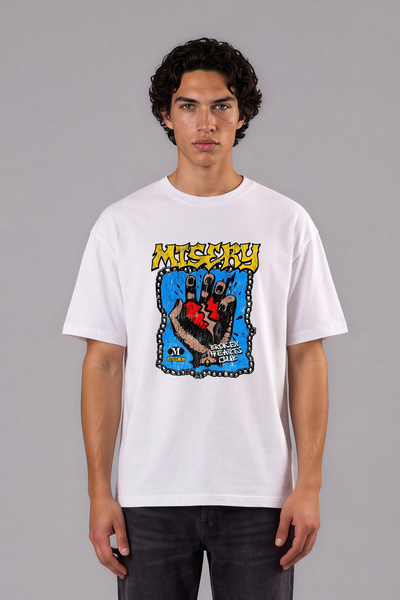VSRN Tricou supradimensionat alb cu imprimeu frontal Mtsery Design