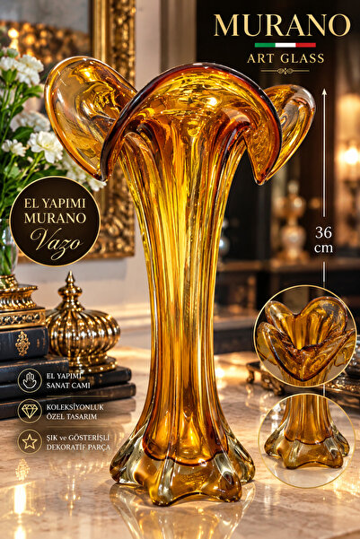 Atak Hediyelik Amber Murano Sanat Camı Dekoratif Vazo – El Yapımı Gösterişli ...