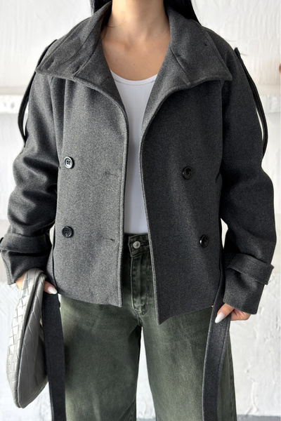 PRİFALDİ Agli̇mmer Vintage Women's Stand Collar Belted Short Lined Smoked Cashmere Coat