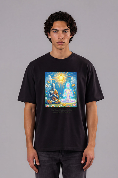 VSRN Μπλουζάκι Be The Glitch Design με μπροστινή στάμπα, μαύρο, oversized