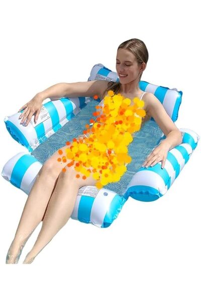 Generic Inflatable Pool Float Lounger, Striped Blue and White, Water Hammock ...