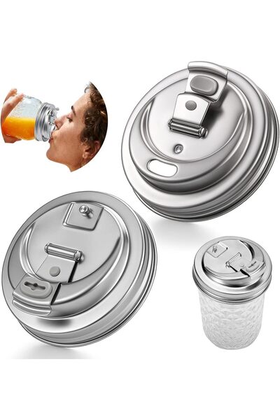 Generic 2 Pack Stainless Steel Mason Jar Lids, Leak Proof Flip Top for Wide M...