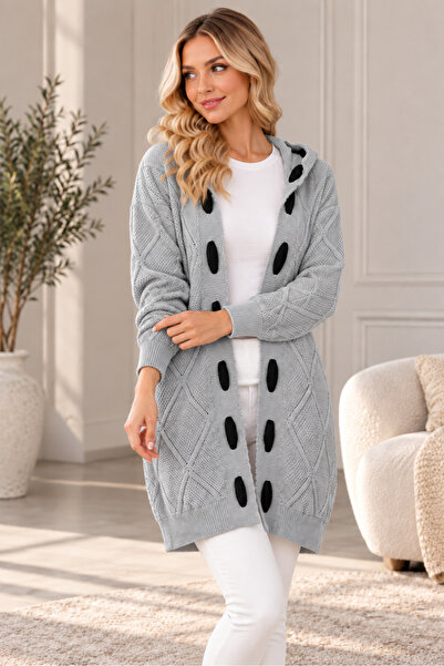 AQE FASHION Γυναικεία ζακέτα με κουκούλα, μακρυμάνικη, χωρίς κλείσιμο, με δια...