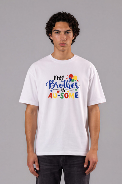 VSRN Tricou oversize alb cu imprimeu frontal My Brother Design