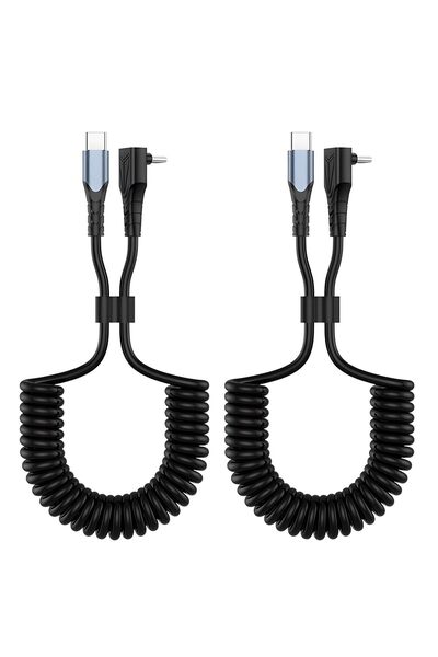 Generic 2 Pack Retractable Coil USB C to USB C Cable, 90° Right Angle Type-C ...