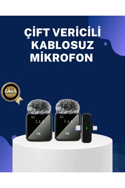 BİN1ÇEŞİT 2in1 Kablosuz Yaka Mikrofonu iOS ve Android Uyumlu